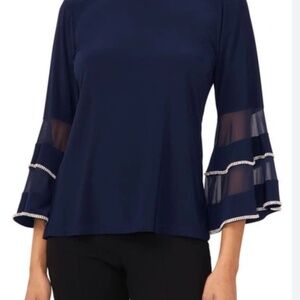 Navy rhinestone bell sleeve top from Sam & Jess, size L